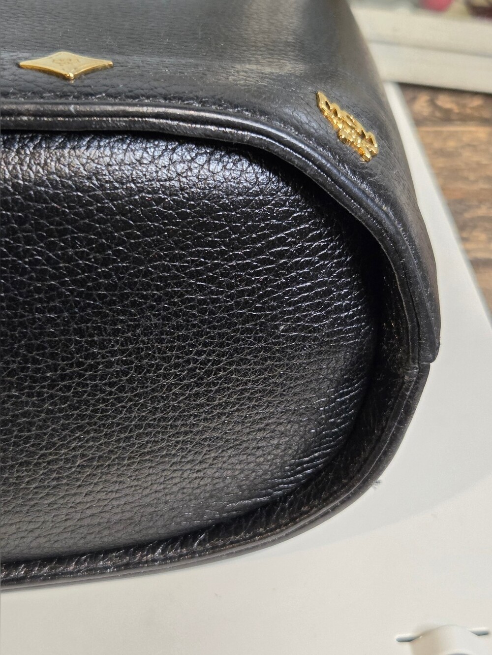 MCM Rare Vtg Michael Cromer Era München Black Pebbled Leather Studded Bag. - Picture 6 of 15